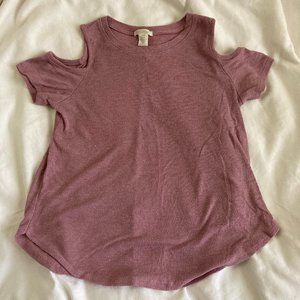 Shoulder cut out pink shirt for preteens